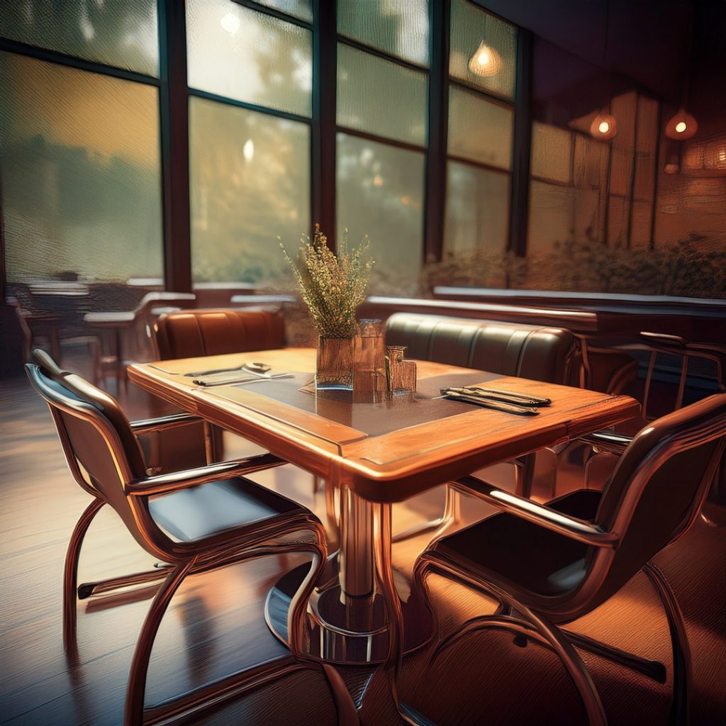 Dining Accessible. The image is AI created on purpose because it's not accurate, just like restaurants that aren't accessible. IMPOSSIBLE situations