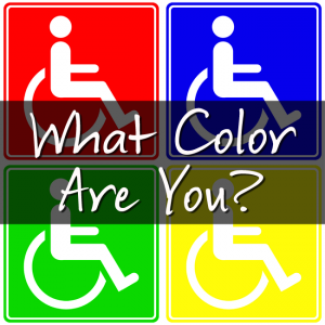 What color are you? Color coded handicapped parking for different disabilities.