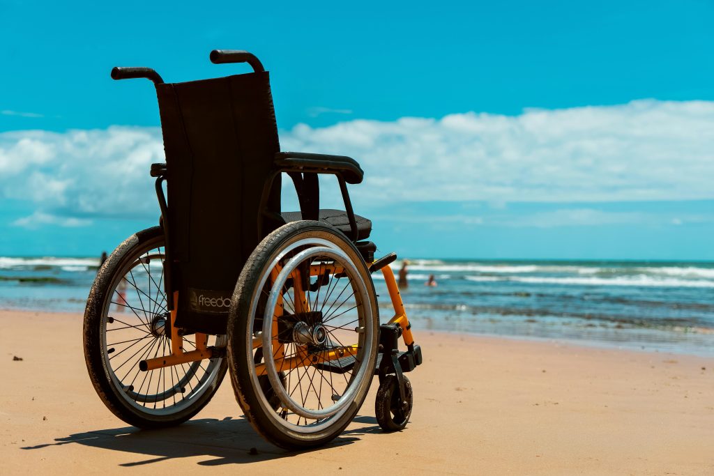 Wheelchair facing the ocean