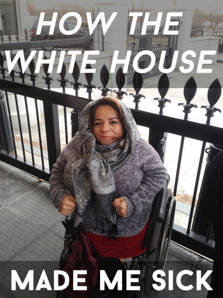 Nathasha bundled up outside the whitehouse with snow on the ground.